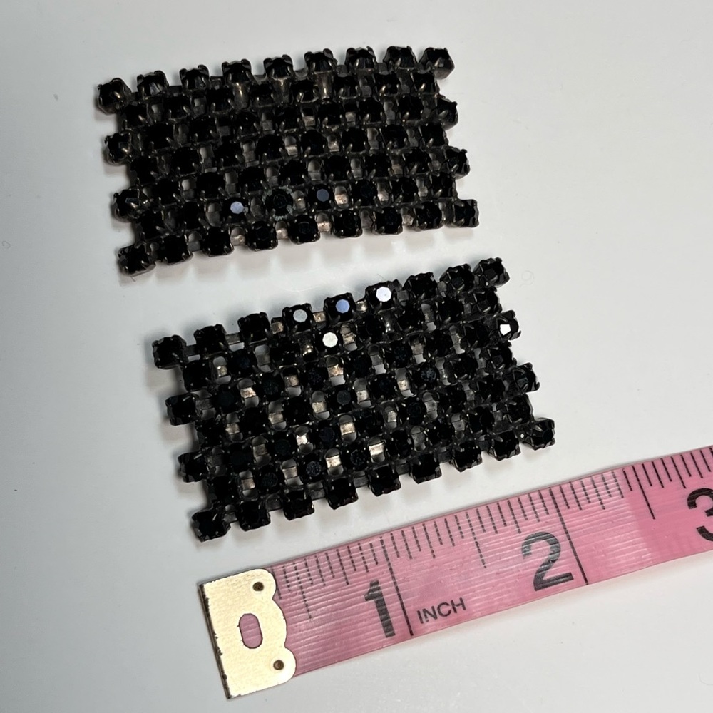 Vintage Musi Black Rhinestone Rectangle Shoe Clips Set - Picture 4 of 5
